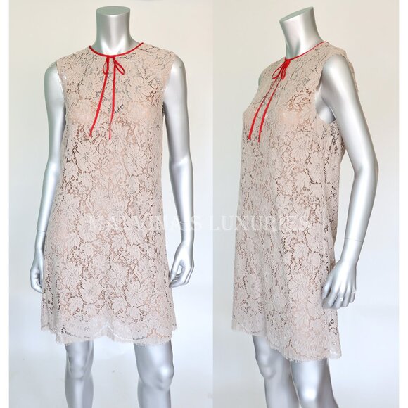 GUCCI DRESS LACE SLEEVELESS RED GROSGRAIN RIBBON TIE sz IT 42 US 6 - Picture 5 of 9